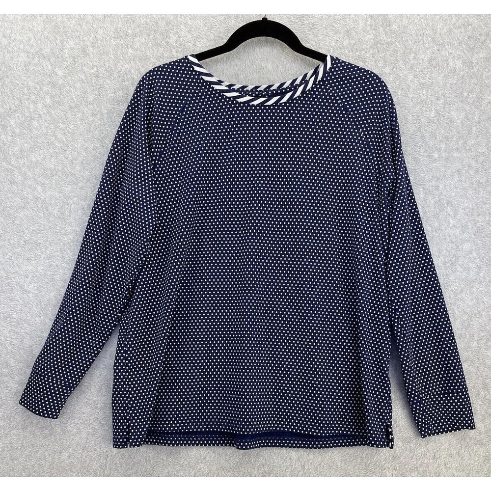 Lands' End Women's Dotted Long Sleeve Sweater Size Large Blue White
